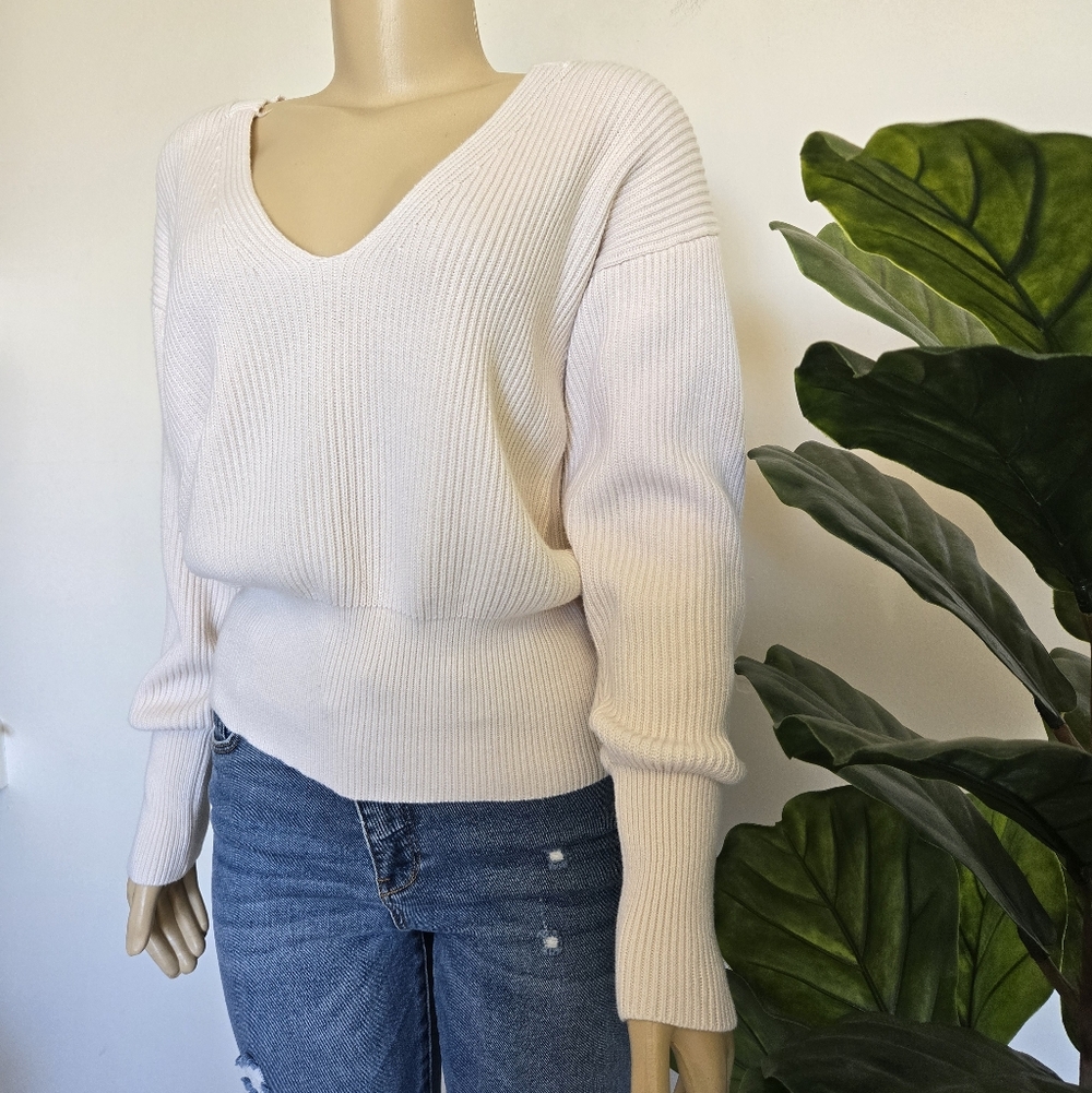 Free People Soft Cream V-Neck Sweater Size L Women's - Picture 2 of 11